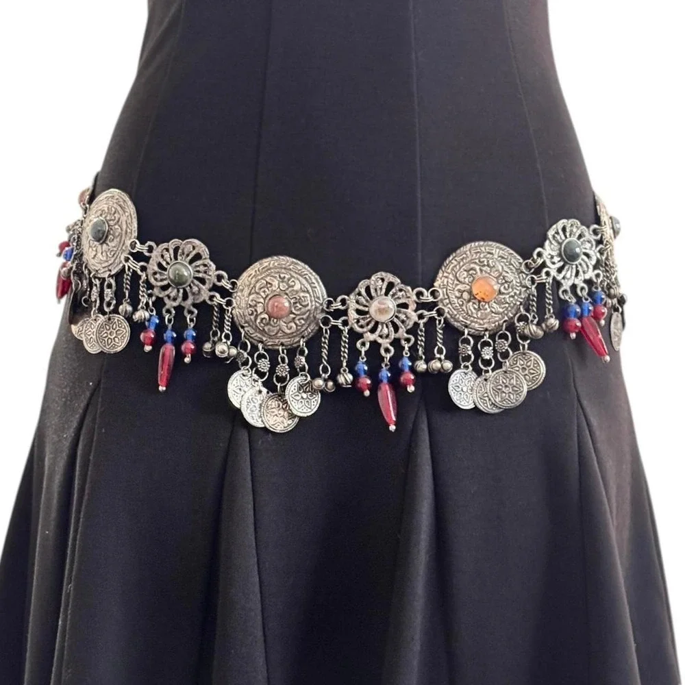 Vintage Traditional Coin Gemstone Kuchi Tribal-style Waist Belly Belt